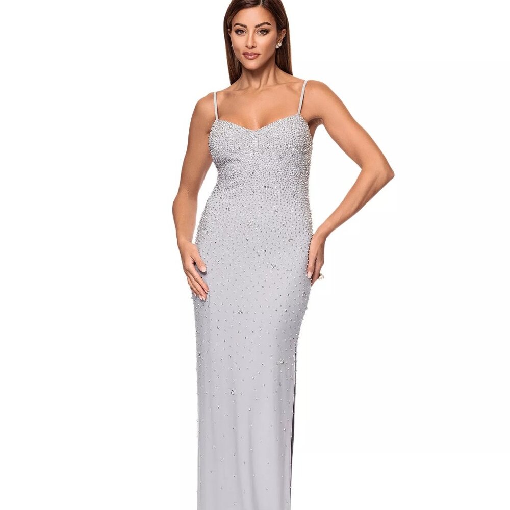XSCAPE Women's Beaded Gown Silver Size 10